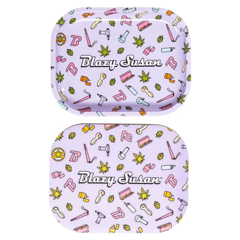 Blazy Susan Small Metal Rolling Tray w/Lid - Purple Icons