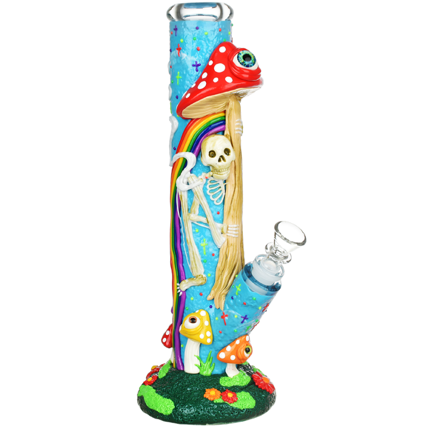 Sneaky Skeleton & Watchful Fungi Glow Straight Tube Water Pipe | 11.5"