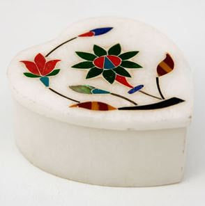 Soapstone Box w/Gemstone Floral Inlay - Small