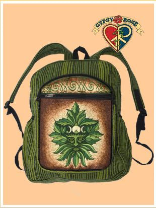 Gypsy - Green Man Hand Embroidered Gheri Backpack