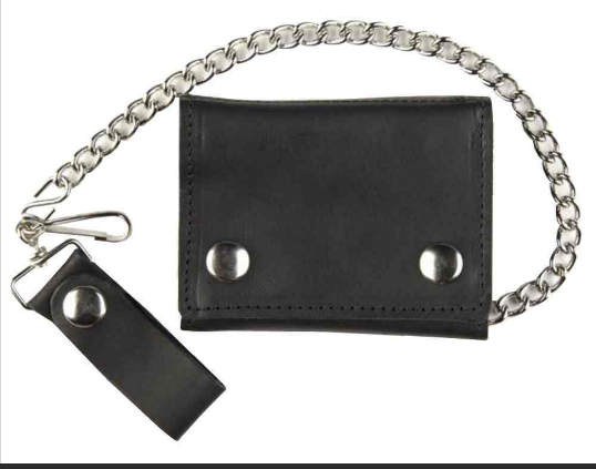 Hot Leathers - Classic Black Leather Wallet w/Chain