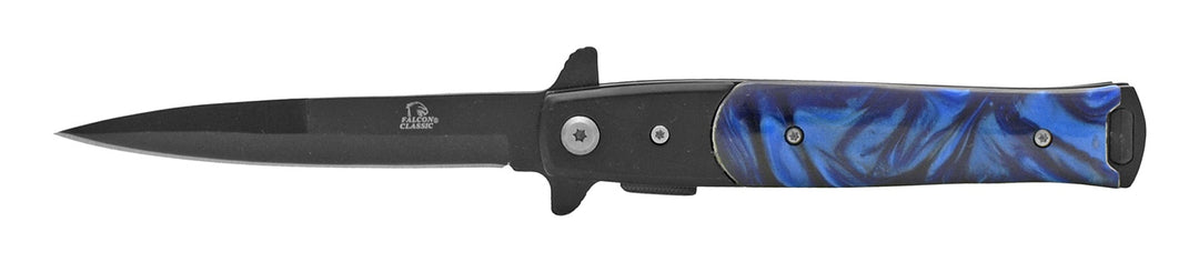 4.75" Stiletto Style Flip Open Spring Assisted Folding Pocket Knife - Black and Blue