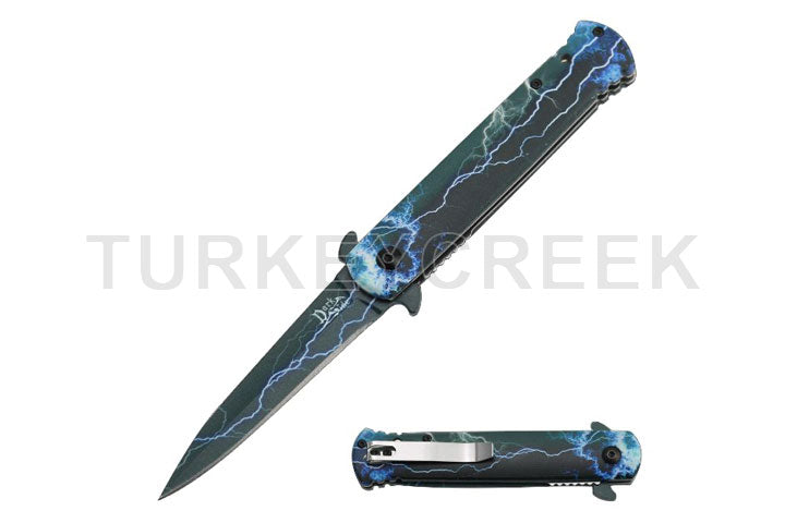 Dark Fantasy Blades Spring Assist Knife - Blue Lightning