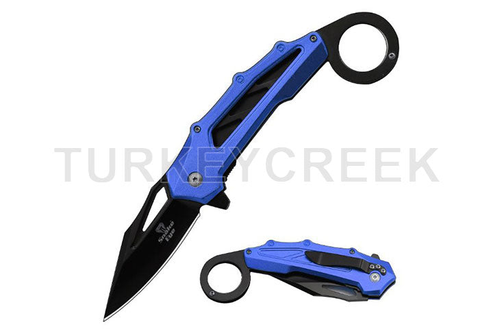 Snake Eye Tactical Karambit Spring Assist Knife - Blue