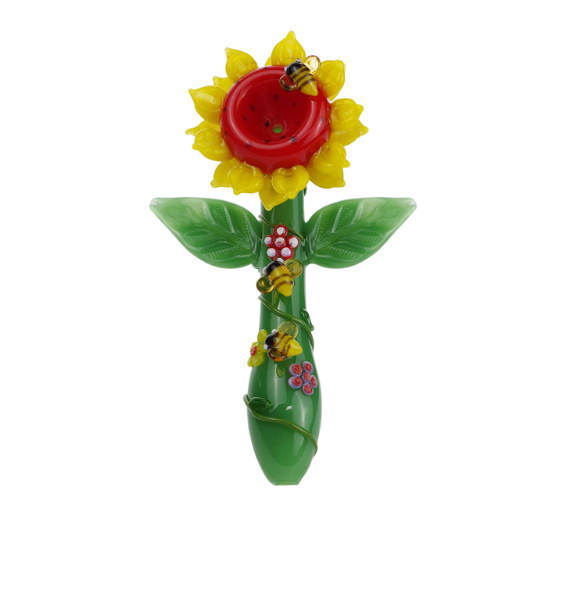 5.5" Glass Hand Pipe Bee & Flower Design