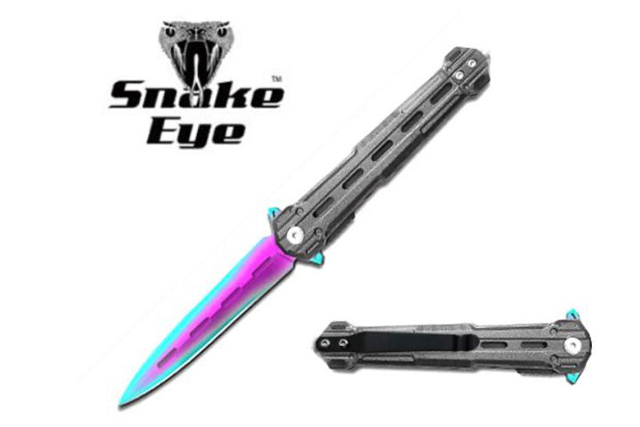 Snake Eye Tactical Spring Assisted 420 Stainless Steel Knife - Rainbow