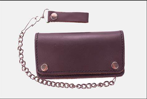 Hot Leathers - Bifold Plain Brown Chain Wallet