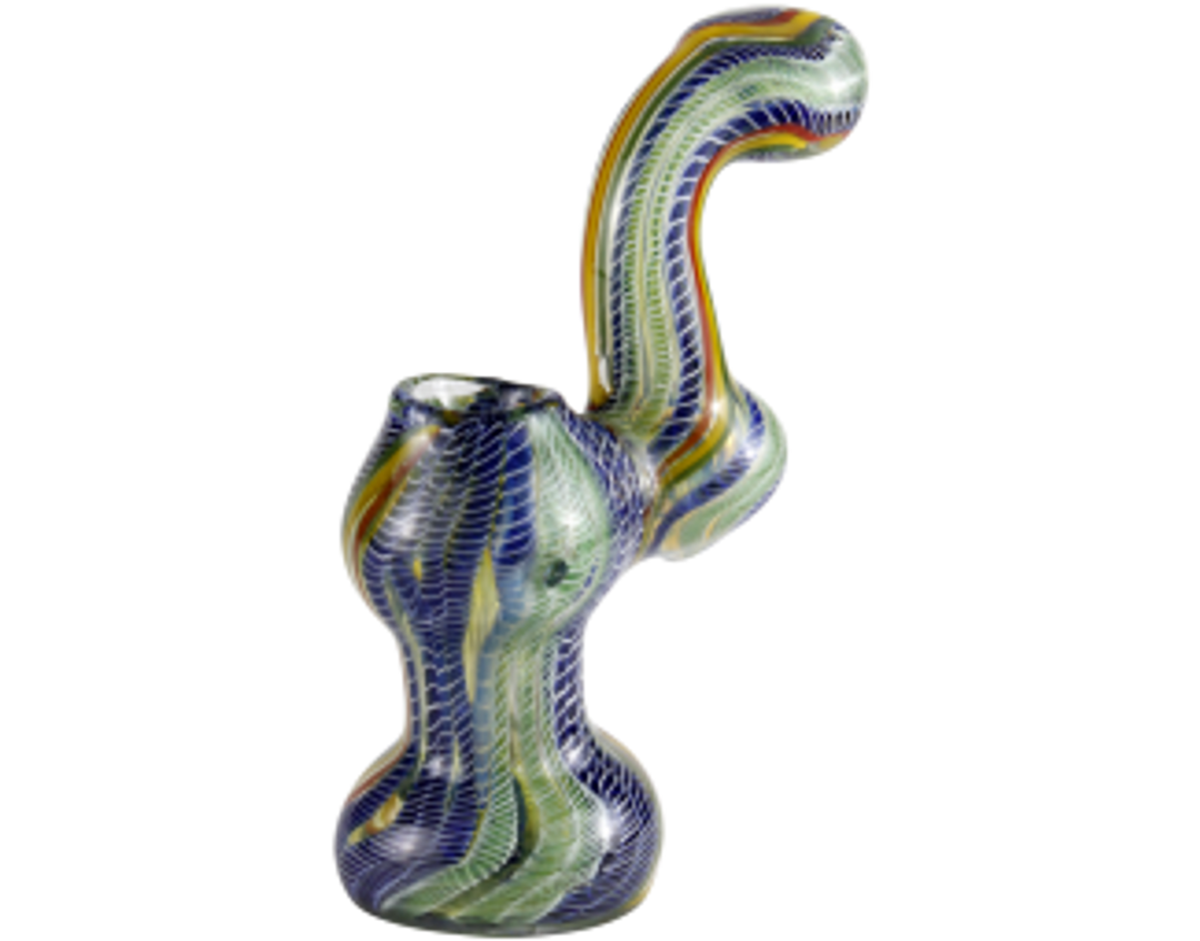 6.5" Heavy Flat Mouth Twisty Cane Glass Bubbler