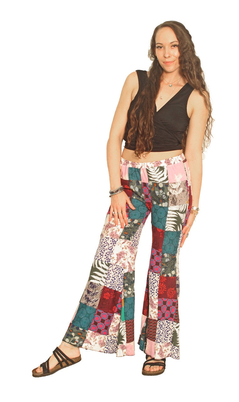 Blue Sky - Patchwork Bell Bottoms in Printed Knit