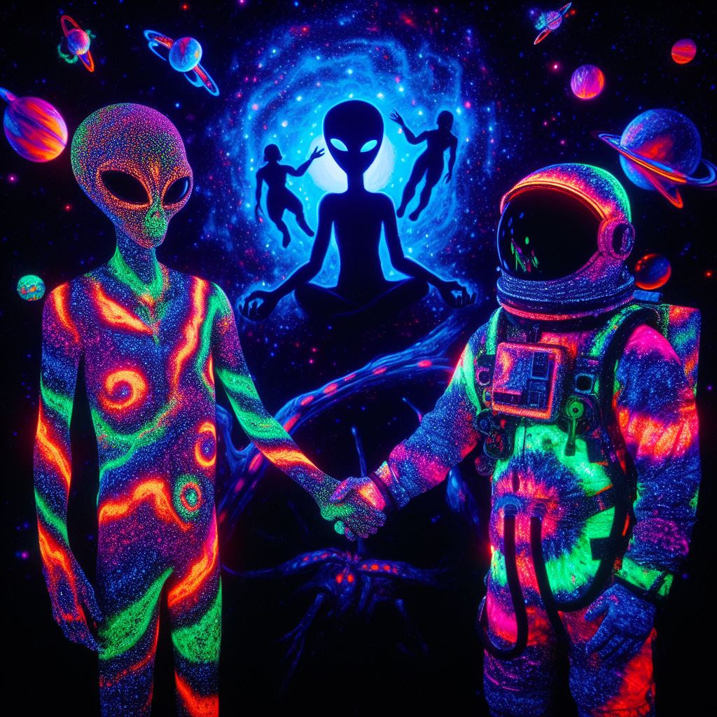 Alien Astronaut Blacklight UV Tapestry 50'' x 60''