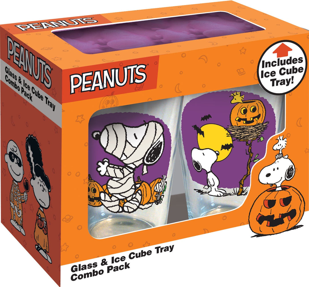 Peanuts Spooky Halloween 16oz Glass & Ice Tray Set