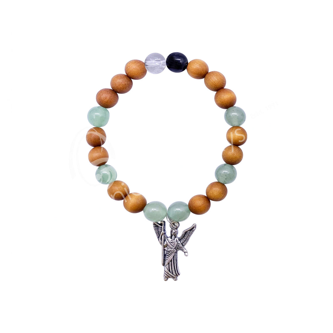 Oceanic - Green Aventurine & Wooden Beaded Bracelet w/Archangel Raphael