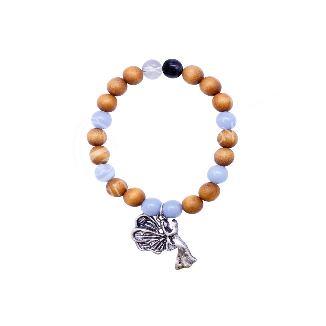Oceanic - Angelite & Wooden Beaded Bracelet w/Archangel Sandalphon