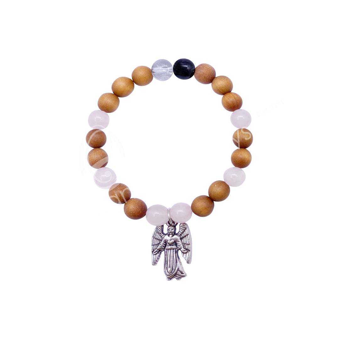 Oceanic - Rose Quartz & Wooden Beaded Bracelet w/Archangel Chamual