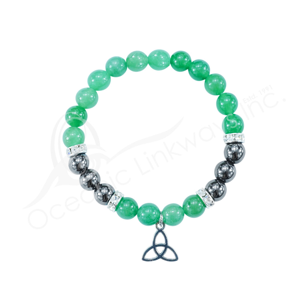 Oceanic - Green Aventurine & Hematite Beaded Bracelet w/Triquetra