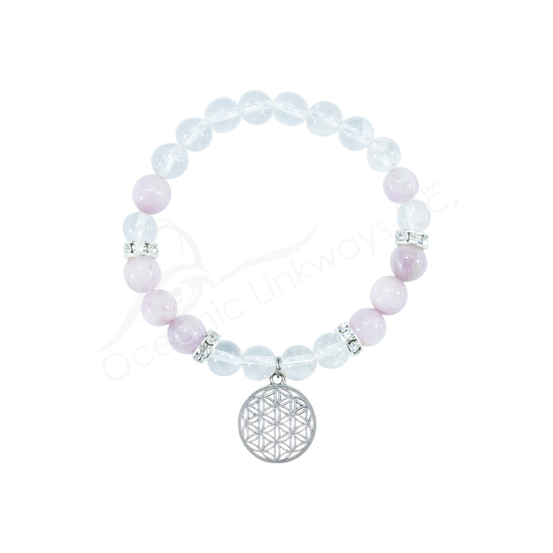 Oceanic - Clear Quartz & Kunzite Beads w/Flower of Life Bracelet