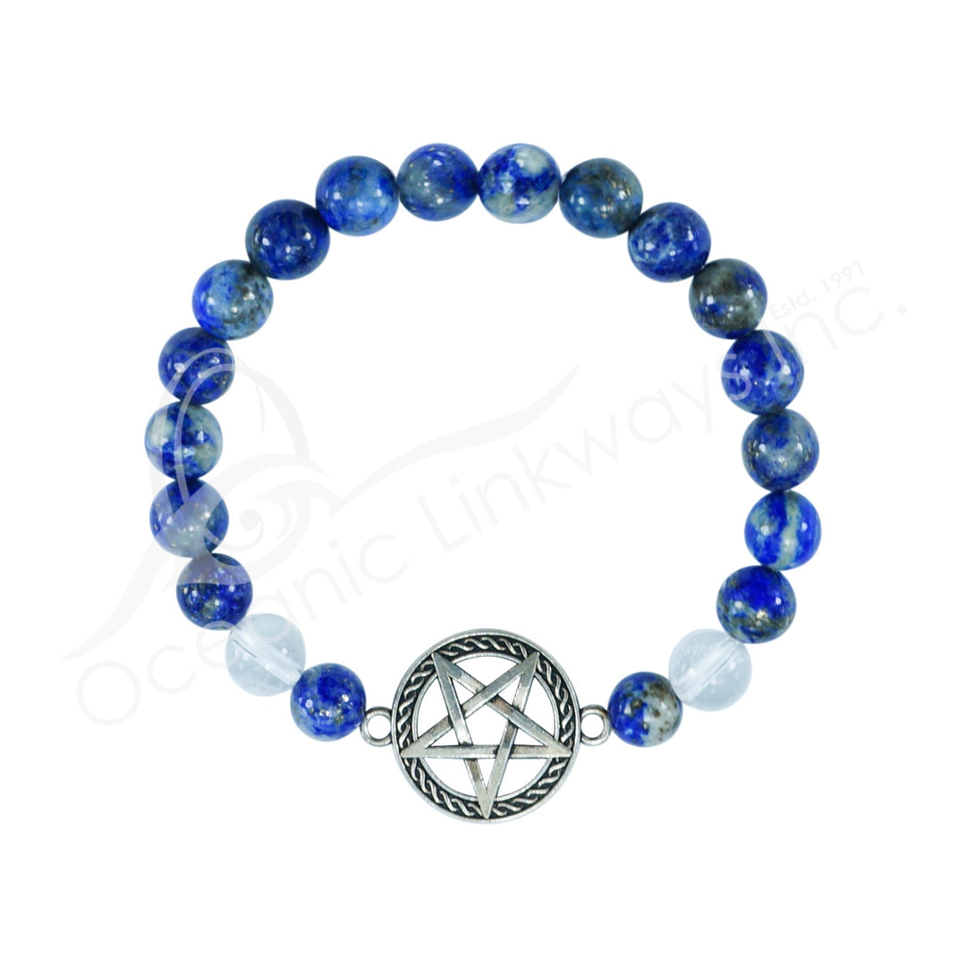 Oceanic - Lapis Lazuli & Clear Quartz Crystal Pentacle Bracelet
