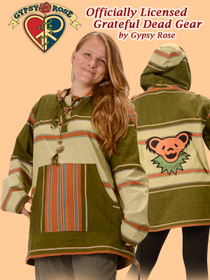 Gypsy Rose - Grateful Dead Bear Face Hand Embroidered Striped Shyama Hoodie