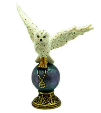 Fantasy Gifts - Snow Owl On Blue Globe Statue