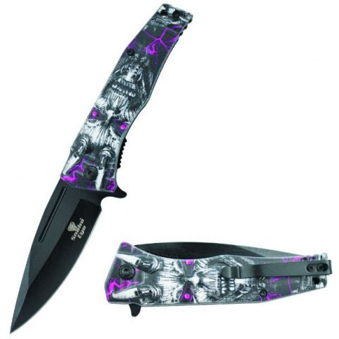 Snake Eye Tactical Spring Assist Purple Devil Printed Knife