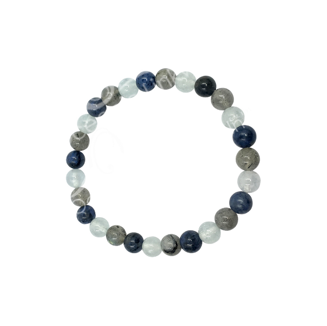 Oceanic - Labradorite Dumortierite & Aquamarine Beaded Bracelet