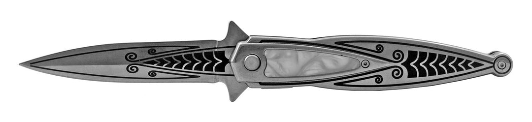 5.5" Aztec Warrior Spear Point Folding Knife - Tribal Silver
