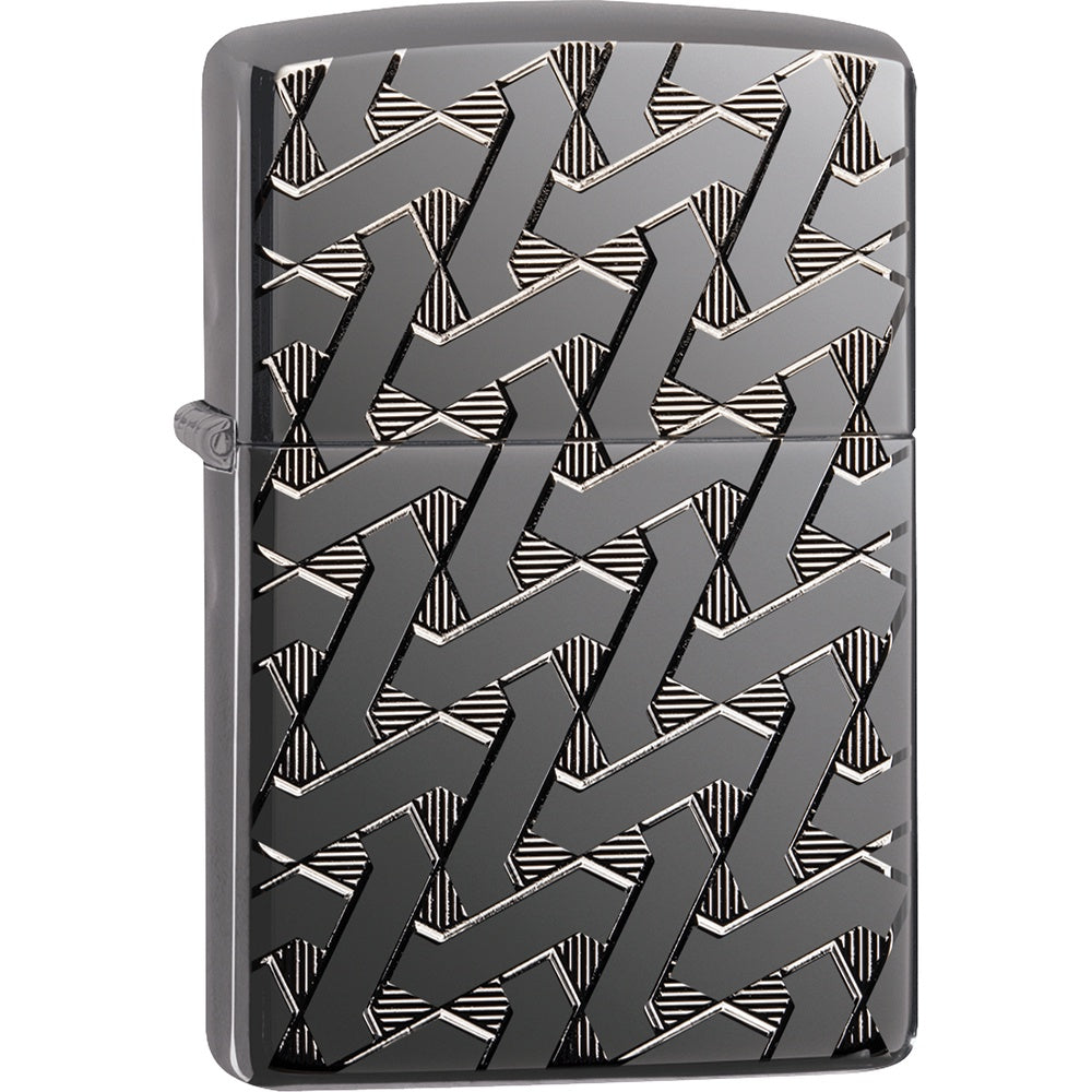 Black Geometric Weave Design Zippo Lighter - 49173