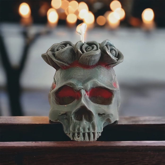 Crown of Roses Bleeding Skull Candle