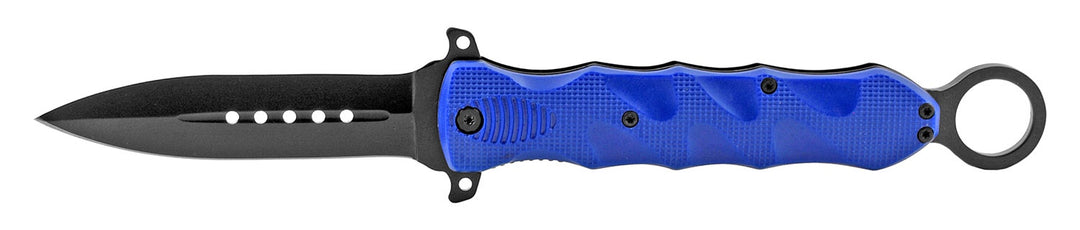 6.25" Fighting Folding Pocket Knife with Finger Loop Grip - Blue