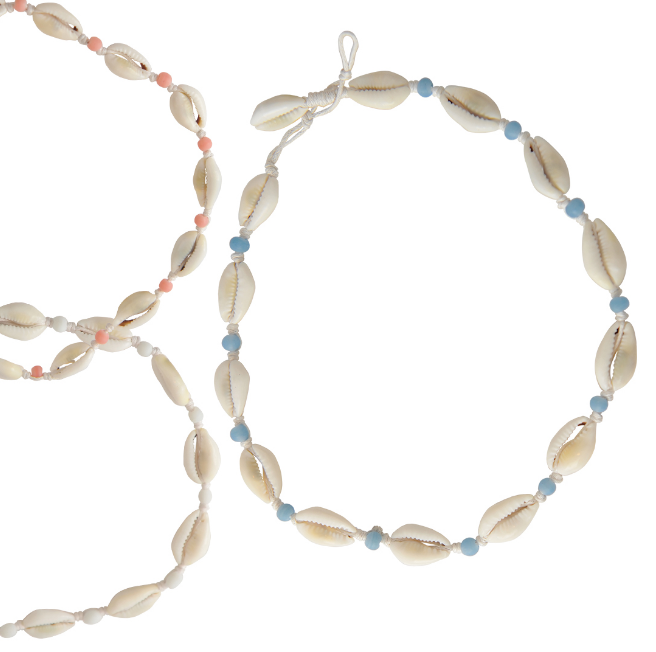 World End Imports - Cowrie & Frosted Glass Linen Cord 14" Necklace