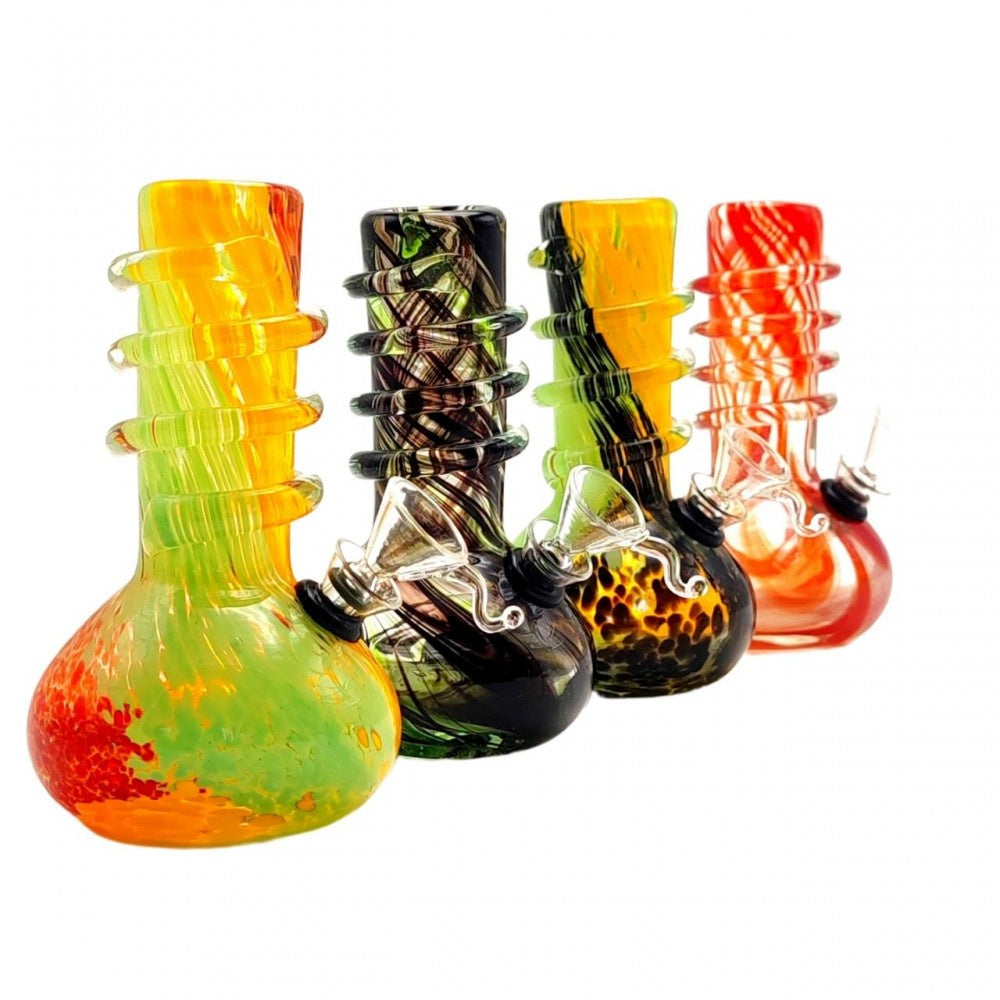 6" Mini Round Base Color Spiral Soft Glass Water Pipe