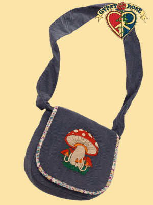 Gypsy Rose - Mushroom Embroidered Corduroy Gumdrop Bag