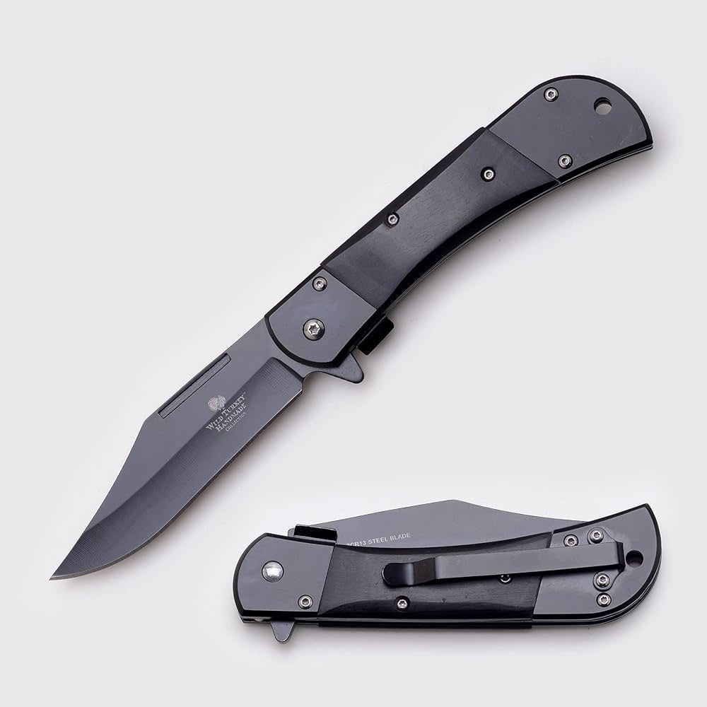 Wild Turkey Handmade Smooth Handle Folding Pocket Knife Black