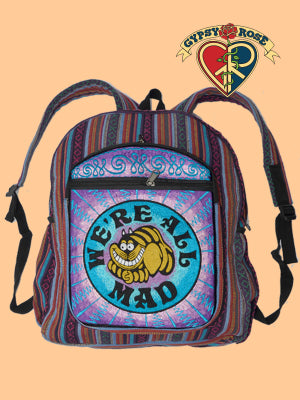 Gypsy Rose - "Were All Mad" Cheshire Cat Hand Embroidered Gheri Backpack