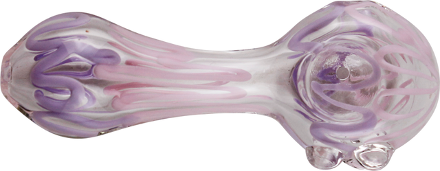 Skeye - Pink & Purpe 4" Glass Spoon Clear w/Squiggles