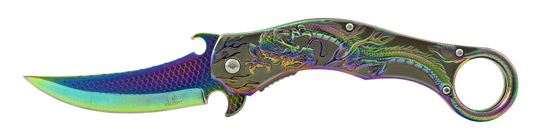 5.5" Stainless Steel Trailing Point Fighting Karambit Folding Pocket Knife - Titanium