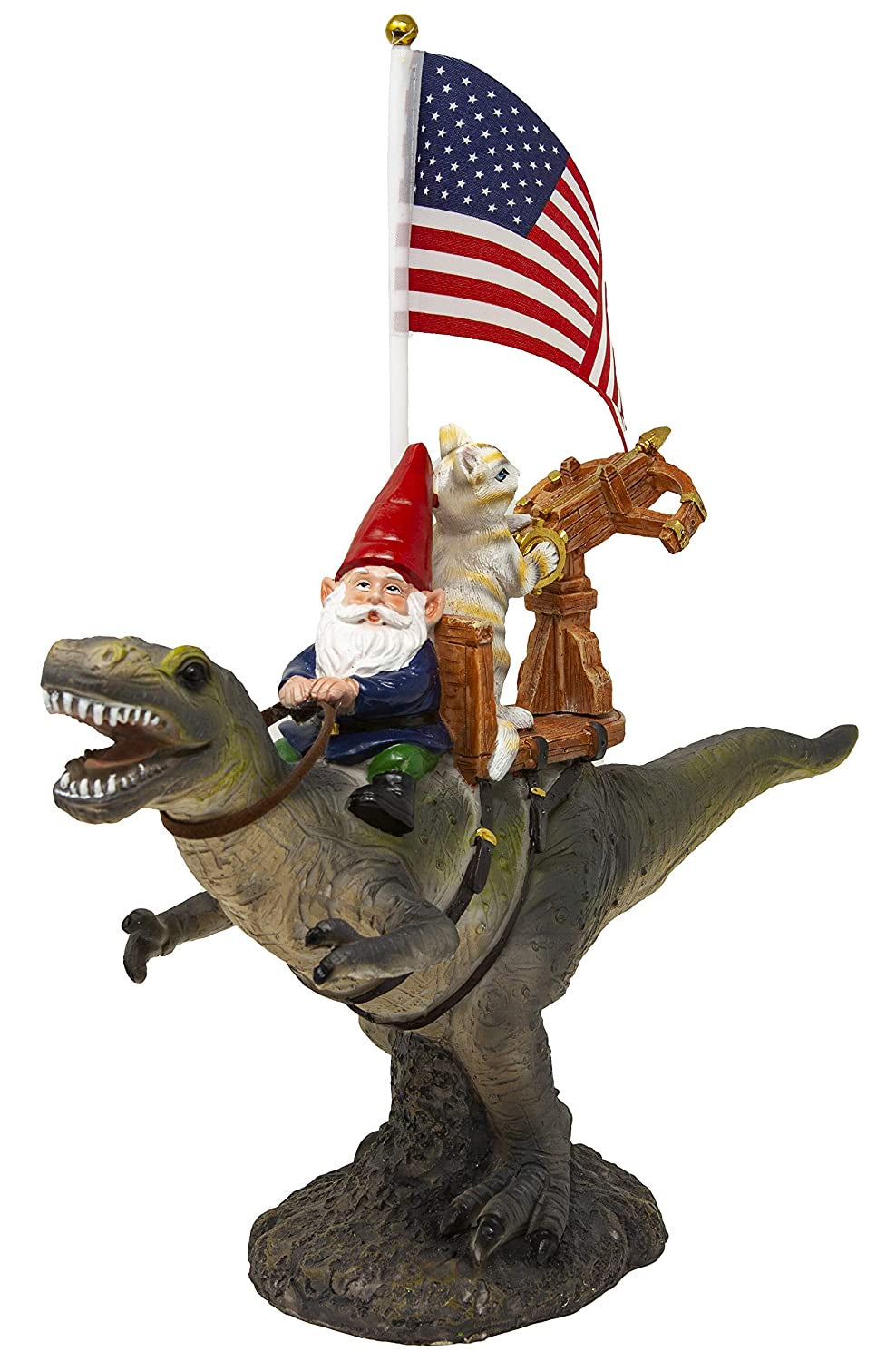 Gnome Riding A T-Rex Statue