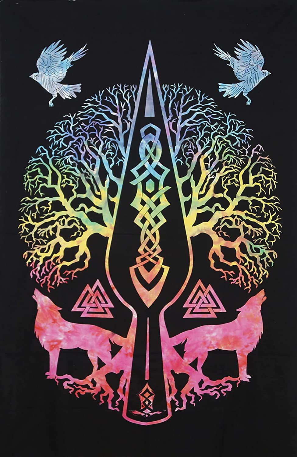 Zest For Life Tie Dye Celtic Wolf Tree Tapestry 52"x80"
