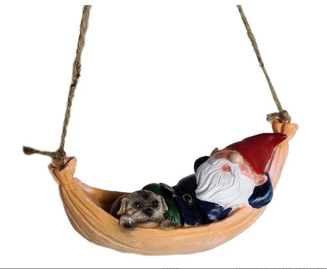 Funny Guy - Hammock Gnome and Pug Hanging Statue