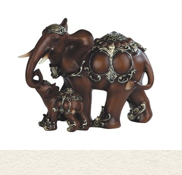 GSC - Decorative Woodlike Thai Elephant w/Cub Statue 88102