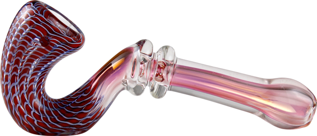 6" Stand Up Double Ringer Glass Pipe w/Pink Fuming