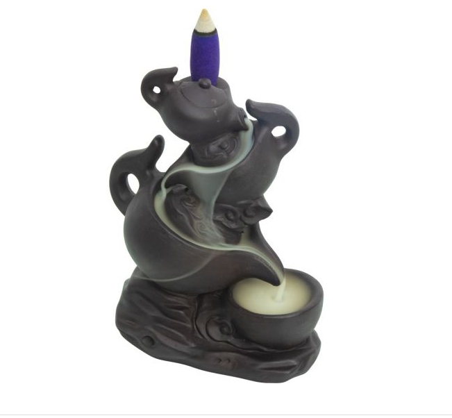 Ceramic Backflow Incense Burner - Triple Tea Pots