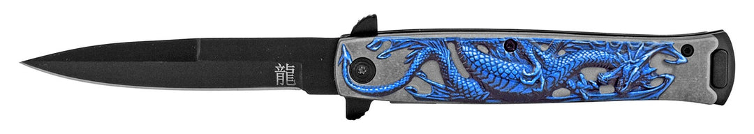 4.75" Embossed Dragon Folding Pocket Knife - Blue