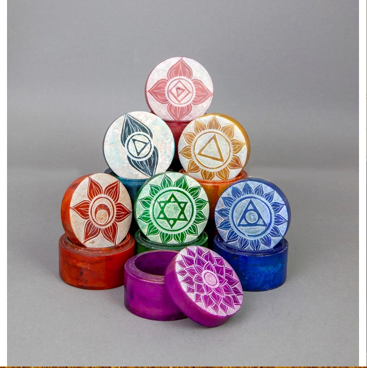 Soapstone Dyed Carved 7 Chakra Boxes