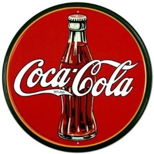 Coke- Round 30's Bottle & Logo Tin Sign