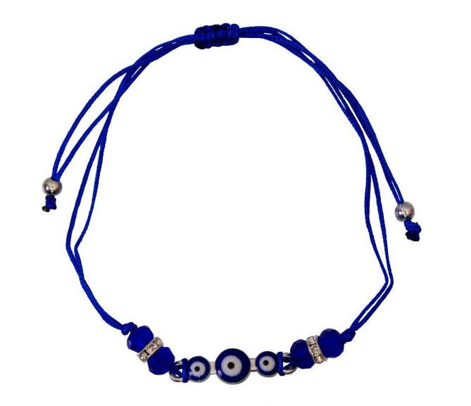 Adjustable Bracelets Blue Triple Evil Eye w/ Gems - KI