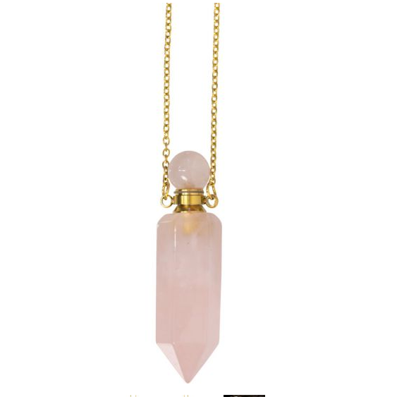 Gemstone Point Pendant Perfume Bottle Necklace - Rose Quartz