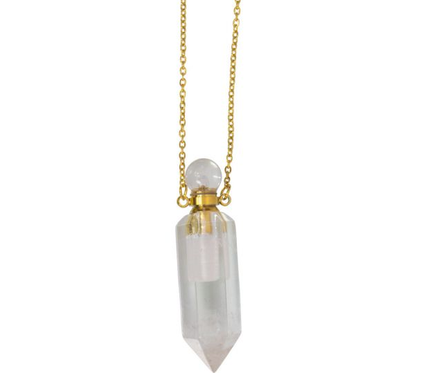 Gemstone Point Pendant Perfume Bottle Necklace - Clear Quartz