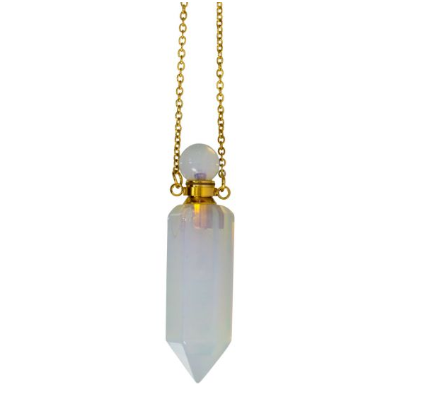 Gemstone Point Pendant Perfume Bottle Necklace - Opalite