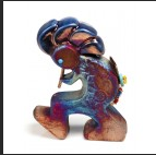 Raku Potteryworks - Multicolor Kokopelli Fetish Figurine 3"